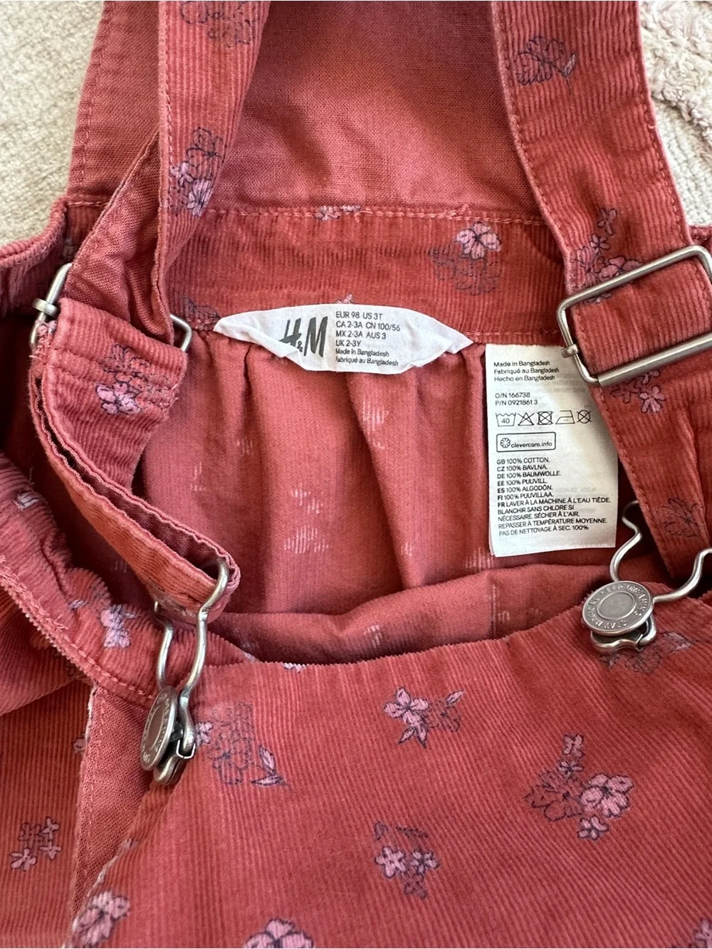 H&M Floral Corduroy Jumper 3T